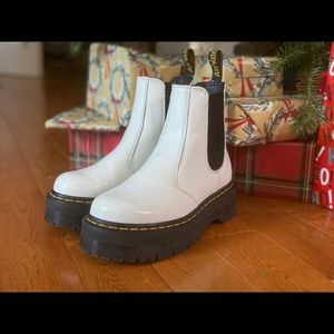 White Leather Platform Dr. Marten Chelsea Boots